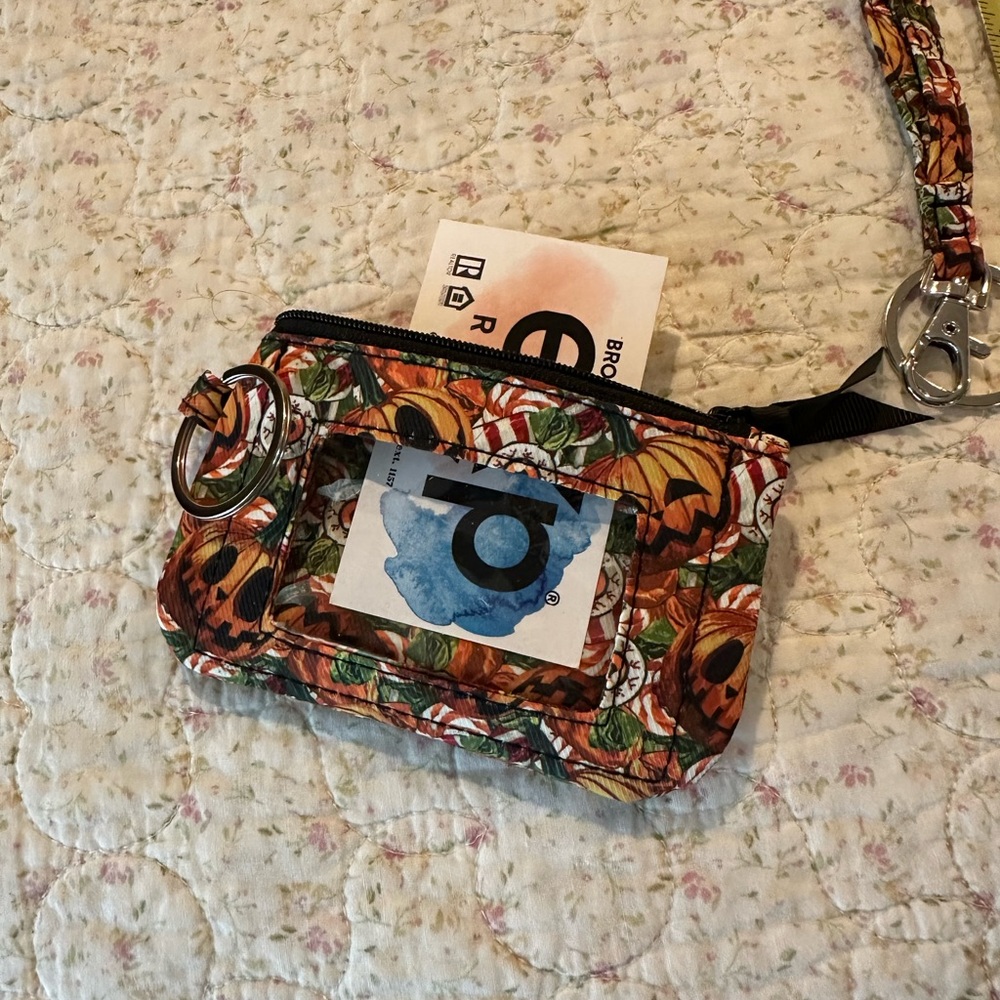 Card holder coin purse on a lanyard. Fall colors Halloween theme jack o lantern - Picture 6 of 6